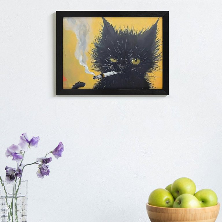 black cat smoking cigarette painting ADALE Funny Black Cat Smoking a Cigarette Poster Cat Art Print Vintage  Quirky Cat Portrait Wall Art Framed Canvas Black Kitten Painting Cute Cat  Artwork Preppy Animal Picture Black Framed 14x11 Inch -