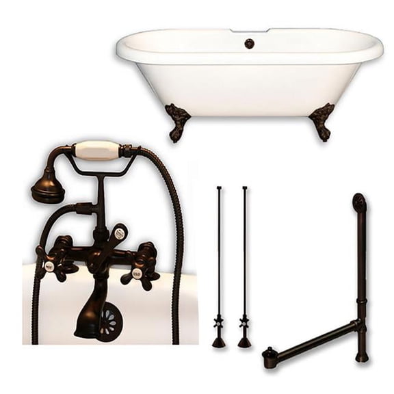 Cambridge Plumbing ADE60-463D-2-PKG-ORB-7DH 60 x 30 in. Acrylic Double Ended Clawfoot Bathtub with 7 in. Deck Mount Faucet Drillings & Oil Rubbed Bronze Plumbing Double Ended Tub with Classic