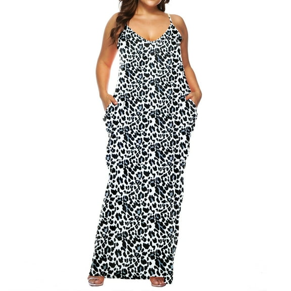 Summer Saving Wycnly Formal Dresses for Women Sleeveless V-Neck Tie-Dye Summer Maxi Dresses Beach Plus Size Pocket Boho Spaghetti Strap Dress Navy xxxl Clearance Under $5