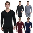 thumbnail image 6 of 2 Pcs/Set Winter Men Thermal Underwear Set V Neck Plush Lined Seamless Long Sleeve Warm Slim Fit High Elastic Cold Weather Pajamas Set Homewear Sleepwear Clothing, 6 of 7