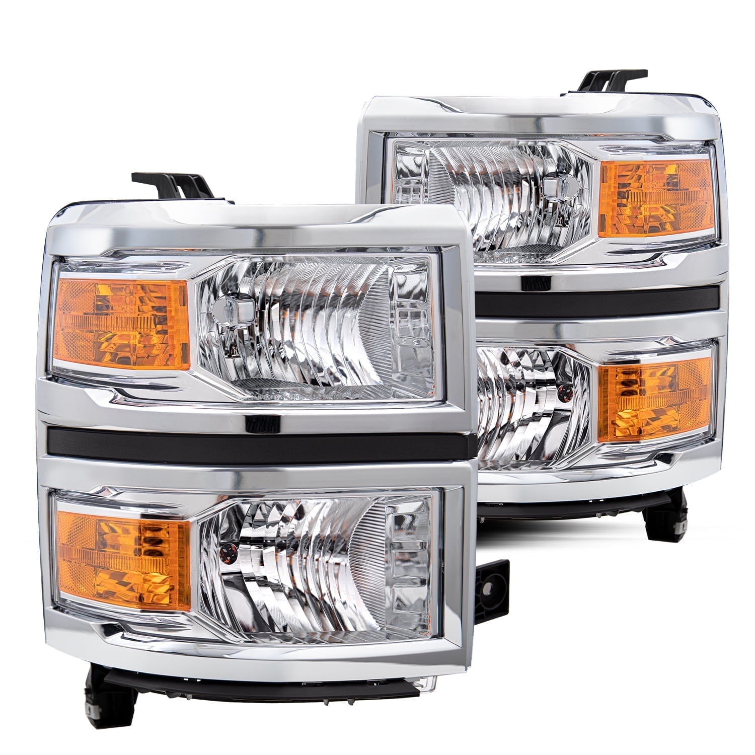 For 2014-2015 Chevy Silverado 1500 Chrome Amber Headlights Headlamps L+R Pairs