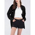 thumbnail image 6 of Women'S Loose Fit Batwing Sleeve Waffle Knit Button Down Shirt Shacket Tops Black M, 6 of 7