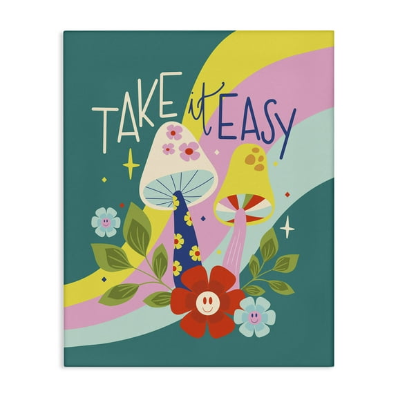 Stupell Industries Take It Easy Mushrooms Plants & Flowers Painting Wrapped Canvas Art Print Wall Art, 16 x 20
