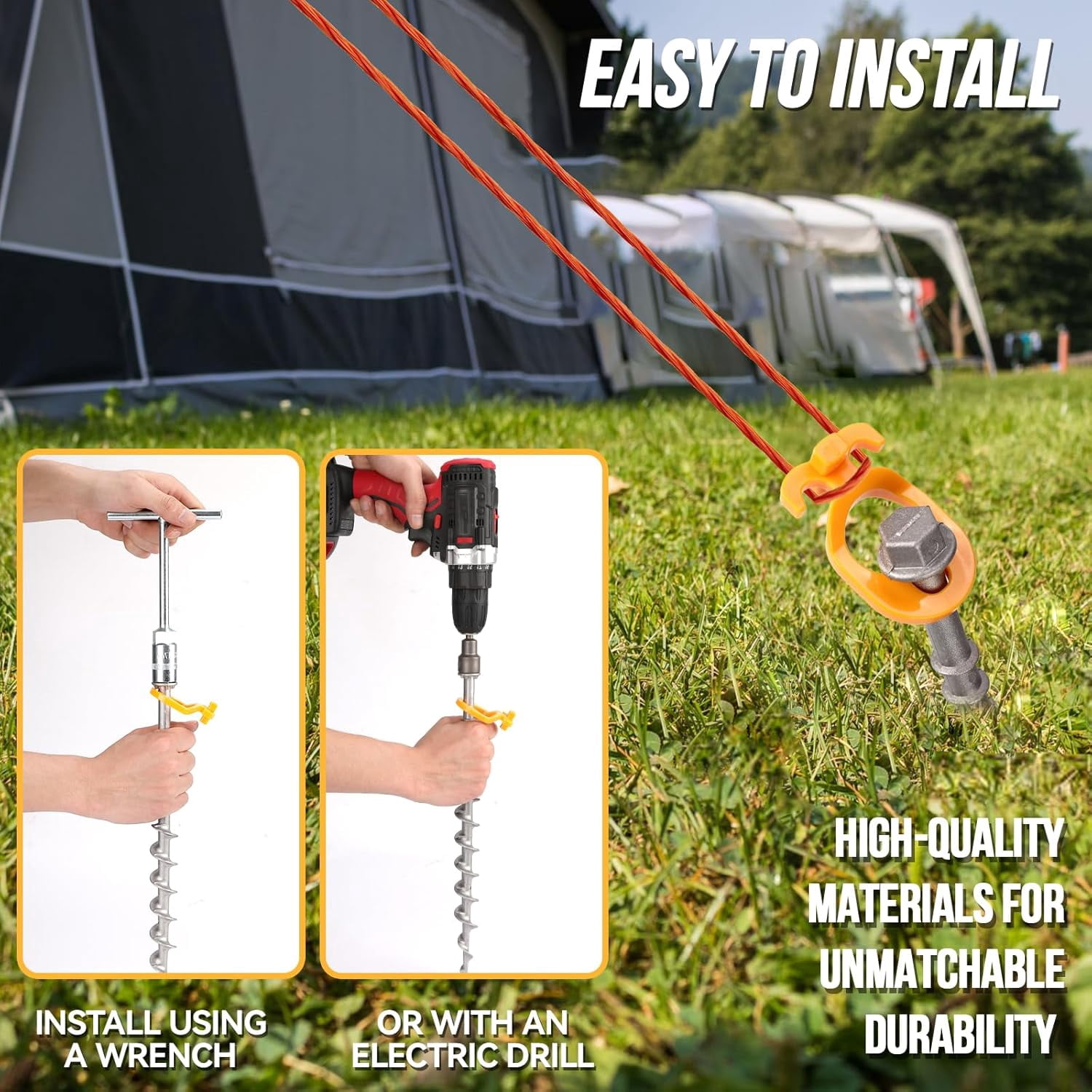 16 PCS Heavy Duty Aluminum Screw Tent Stakes for Camping - Rust Proof Ground Anchors with Hand Crank