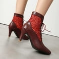 thumbnail image 4 of Women's Fashion Kitten Heel Lace Up Ankle Boots Pointed Toe Glitter Sequins Winter Fall Leather Dressy Combat Booties Red Size 6.5, 4 of 6