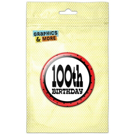 

100th One Hundredth Birthday Red Black Polka Dots Refrigerator Button Magnet