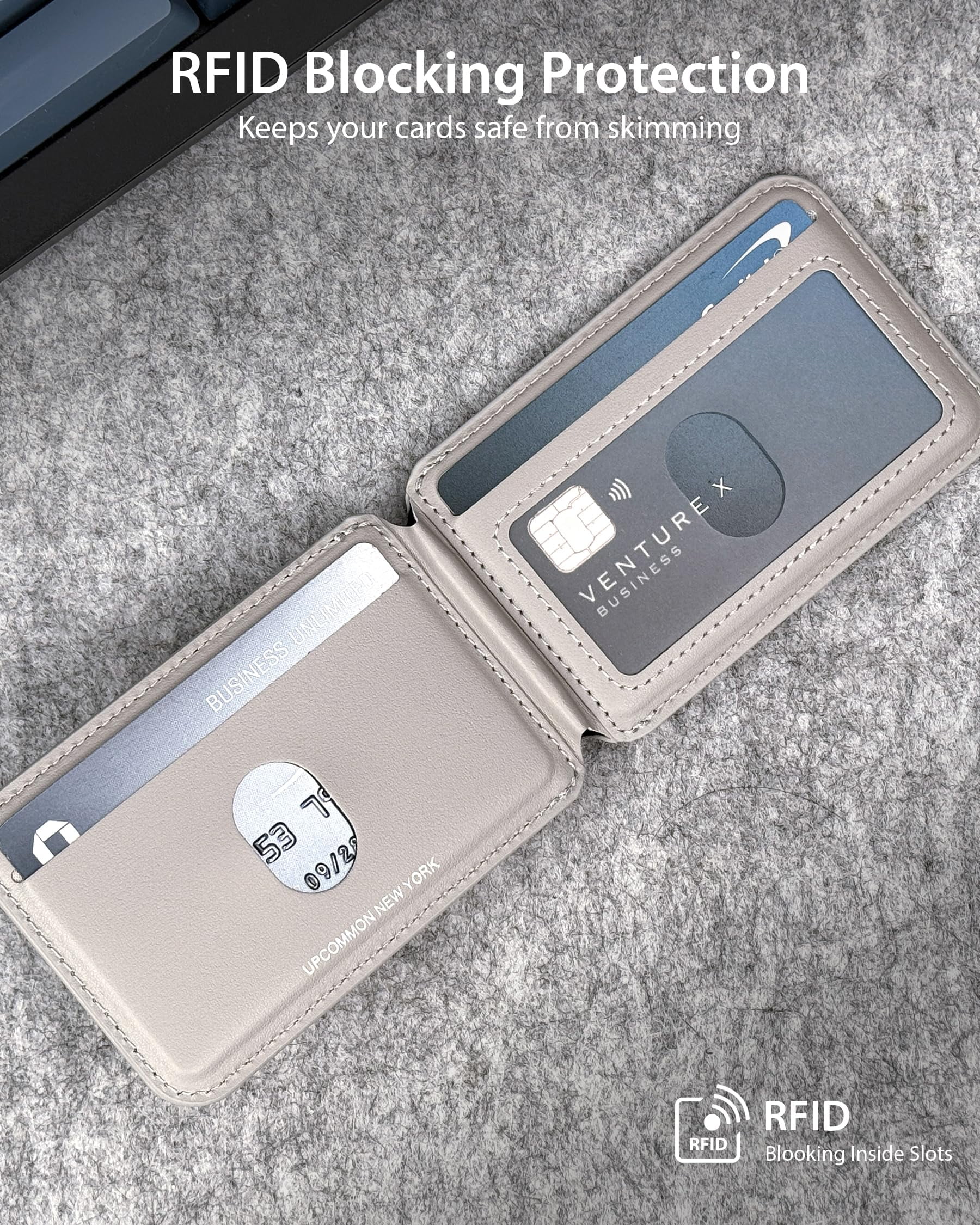 Upcommon Enclave Wallet Stand with Pull-tab for iPhone 17/16/15/14/13/12, MagSafe Compatible, Magnetic Card Holder, Adjustable Stand, RFID Blocking, Microfiber Leather (Pull-tab, Gray, 5 Card Hold)