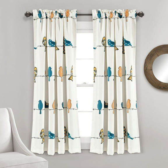 Rowley Birds Room Darkening Window Curtain Panels Multi 52x63 2 Set