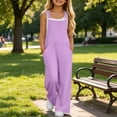thumbnail image 2 of MKOSPLRT Girls Overalls Kids Casual Sleeveless Wide Leg Jumpsuit Loose Rompers with Pockets 5-14 Years for Travel Vacation, 2 of 10