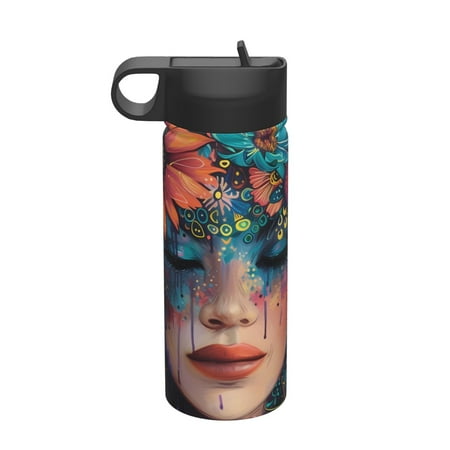 

Gaeub Bohemian Colorful Flower Woman Printed 18oz Sports Insulated Kettle With Straw Sports Insulated Bottle Water Bottle For Running Hiking Cycling Climbing Mens Womans Insulated Water Bottle