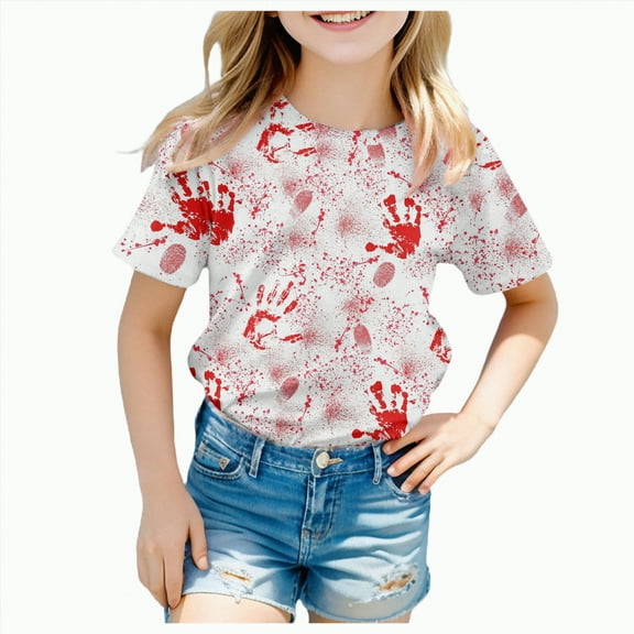 CAUYDY Toddler Halloween Shirt Ghouls T-Shirt Kids Spooky Shirt Boys Girls Halloween Graphic Short Sleeve Tee Tops(White,6-7 Y)