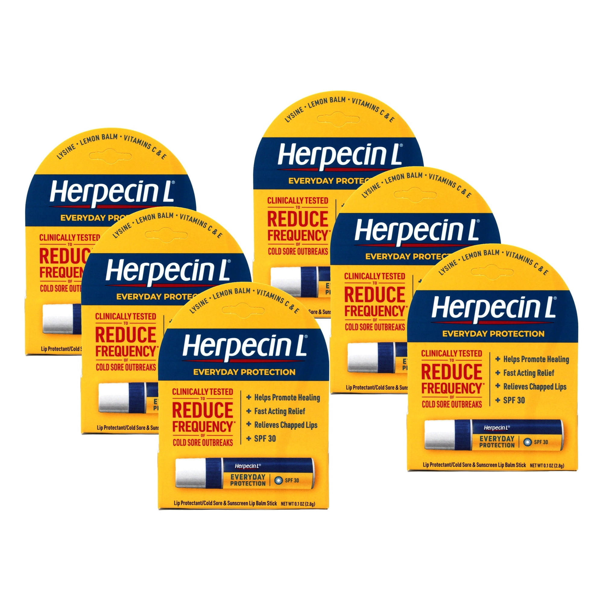 Herpecin L Everyday Protection Lip Balm Stick SPF 30 Helps Relieve Chapped Lips and Cold Sores 0.1 oz (Pack of 6)