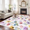 thumbnail image 2 of Large Area Rugs for Living Room Bedroom, Watercolor Flowers 6'x9' Rug Washable Carpet Runner Indoor Outdoor, Spring Floral Plants Country Non Slip Floor Mats Rug for Kitchen, Playroom, 2 of 8