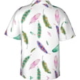 thumbnail image 2 of Colored Feather White Mens Hawaiian Shirt Short Sleeve Casual Button Up Tropical Summer Beach Shirt, 2 of 9