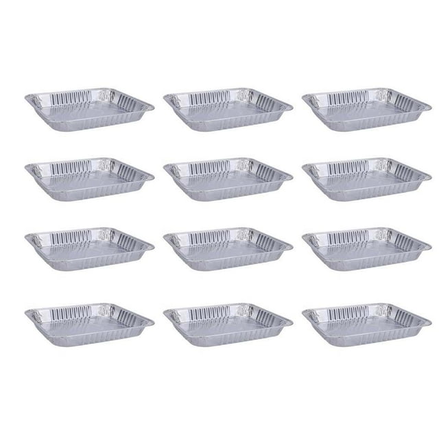pitrice 12Pcs Disposable Aluminum Foil Food Container Rectangle Packing Box Multi-use Takeaway Cooking Liners Microwave shallow/without lid