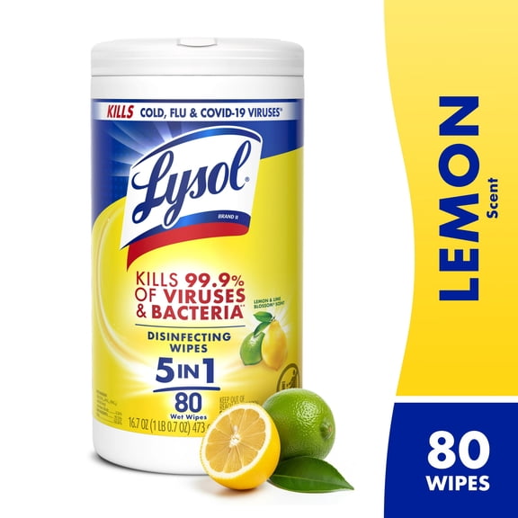 Lysol  Disinfectant Wipes, Multi-Surface Antibacterial Cleaning Wipes, Lemon and Lime Blossom, 80 Count