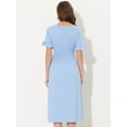 thumbnail image 3 of Unique Bargains Women's V Neck Button Flutter Sleeve Smocked High Waist Midi Dress S Blue, 3 of 6