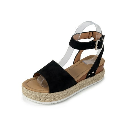 

Gomelly Women Wedges Ankle Strap Platform Sandal Summer Wedge Sandals Anti Slip Casual Shoes Womens Ladies Espadrilles Black 8
