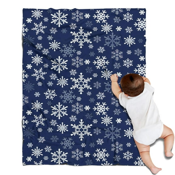 Dark Blue Christmas Snowflake Pattern Blanket,Comfortable Soft Flannel Throw Blanket,All Season,Warm Lightweight Blankets for Sofa Bed Couch Living Room Chair,30"x40"