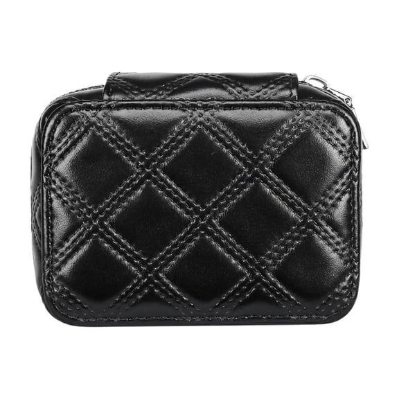 Moonsky Quilted Lipstick Bag, Faux Leather Cosmetic Pouch with Integrated Mirror and Zipper, Portable Jewelry Mini Travel Case for Women Black