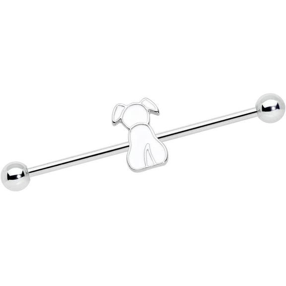 Body Candy Womens 14G Stainless Steel Helix Cartilage Earring Sitting White Dog Industrial Barbell 1 1/2"