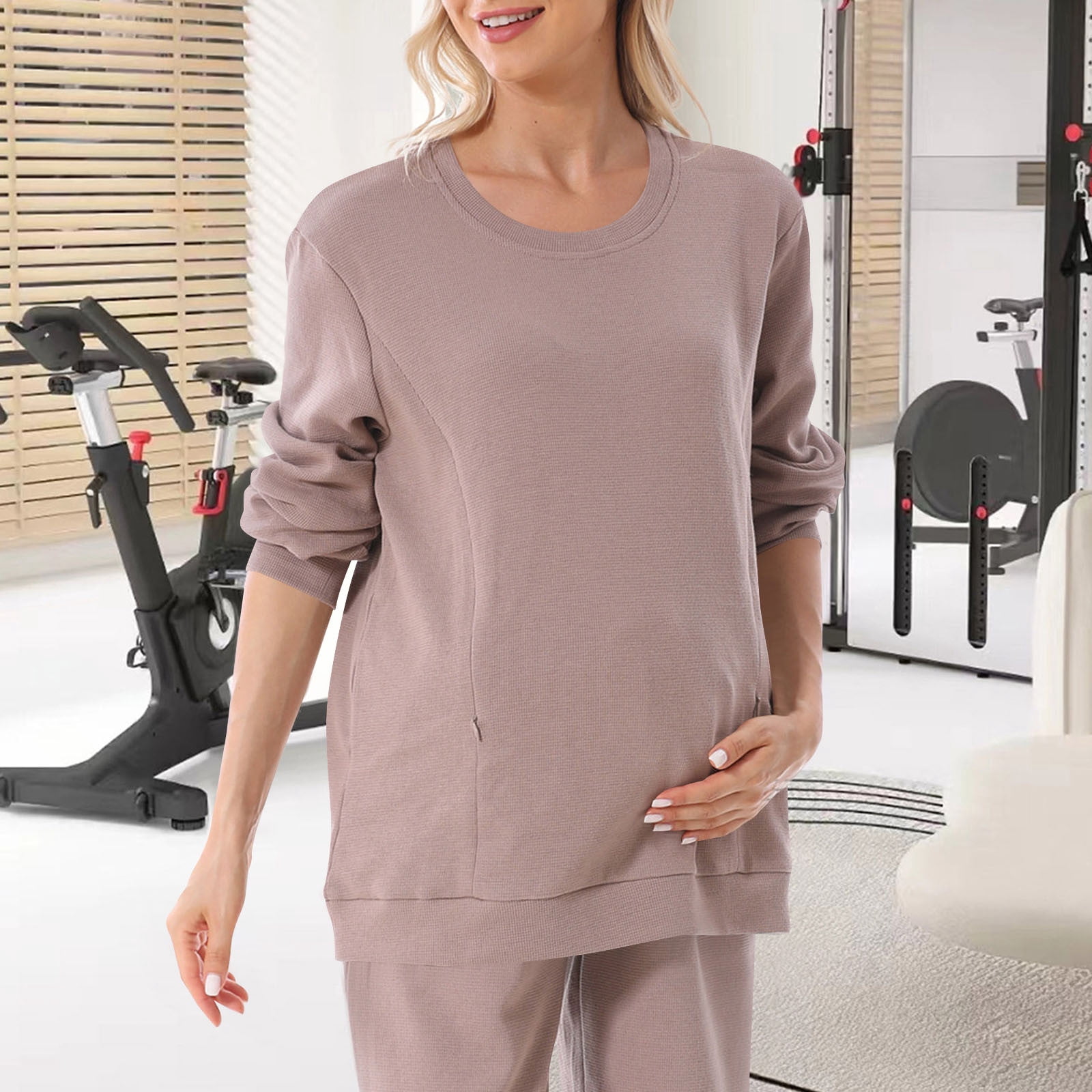 ylioge Maternity Tops for Women Pregnancy Plus Size S-4X Long Sleeve Sweatshirts with Zipper Pullover Solid Color Crewneck Nursing Sweatshirt Shirts