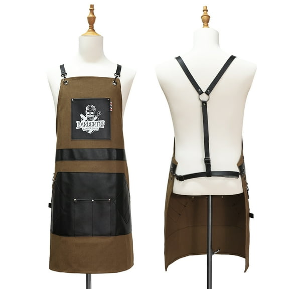 New denim PU leather hair salon apron, waterproof, anti-static, non stick hair salon apron, multi pocket hair salon workwear, suitable for hairdressers/makeup artists/horticulturists/baristas, etc