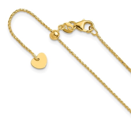 Diamond2Deal 14K Yellow Gold Adjustable 1mm Diamond-Cut Open Franco Chain Necklace for Women 22"