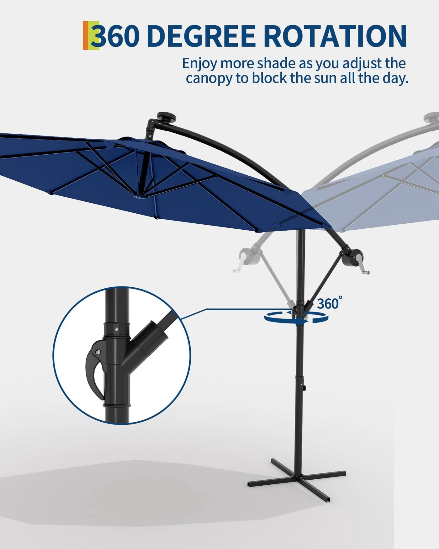 Arigeas 10FT 360 Degree Rotation Cantilever Umbrella with Cross Base, Outdoor Offset Patio Umbrella with Tilt and Crank Lift