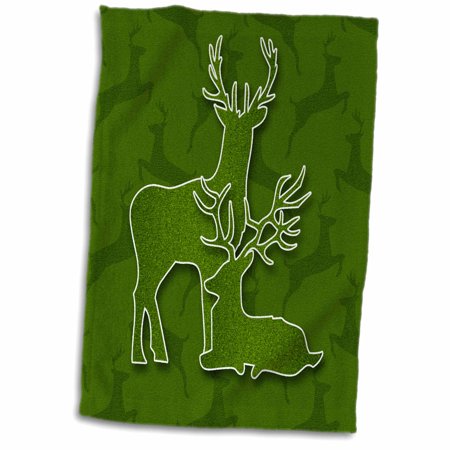 3dRose Two Deer in the Wild in Green Outdoor Cabin Theme - Towel, 15 by 22-inch