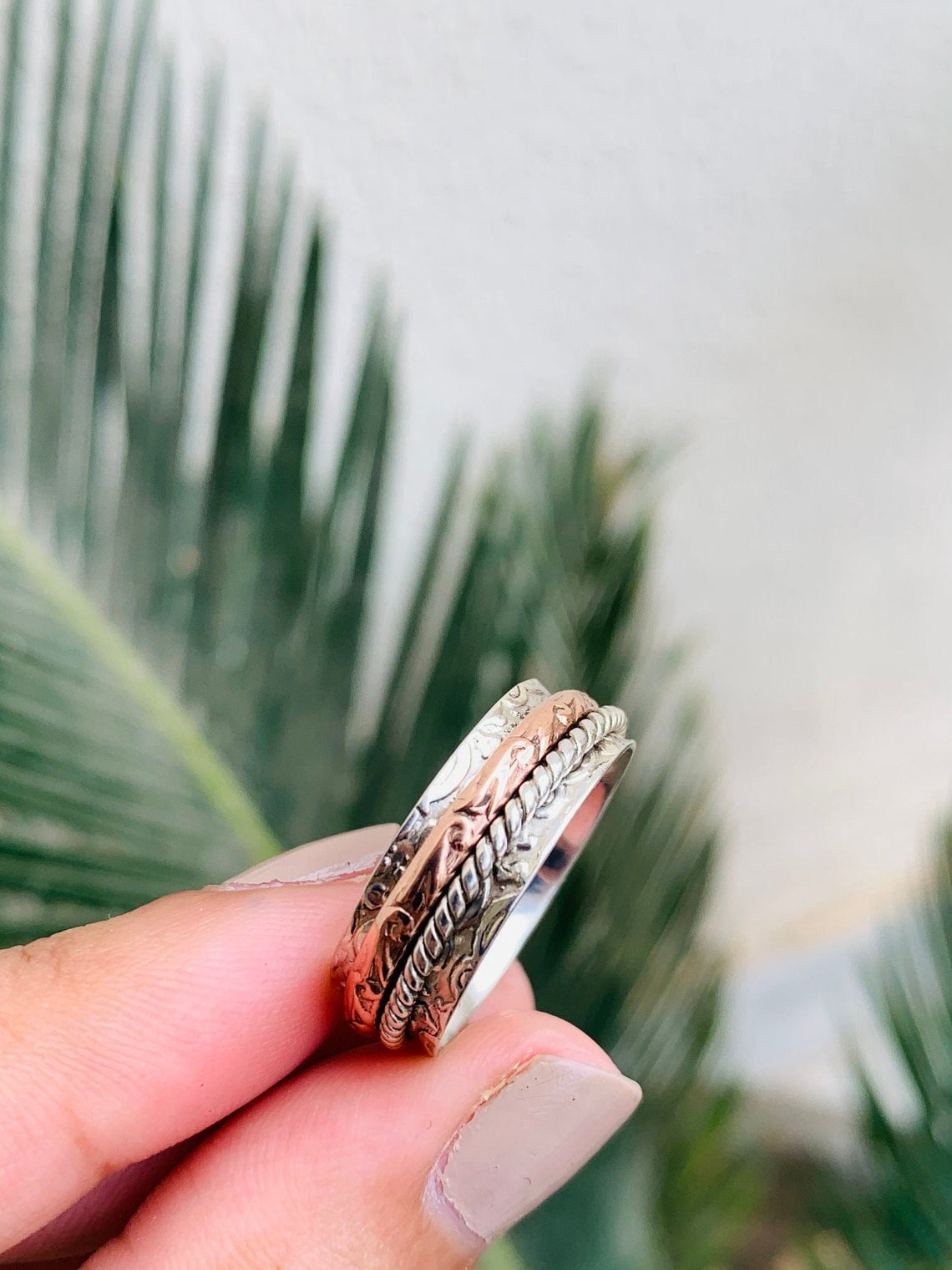 SS DESIGNS Fidget Spinner Ring Handcrafted Sterling Silver Anxiety Relief Meditation Spinner | Stackable Thumb Ring, Unique Gift For Her