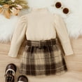 thumbnail image 6 of EnJoCho Cute Crop Teen Girl Toddler Girls Long Sleeve Ribbed Knitted Turtleneck T Shirt Tops Plaid Prints Bow Tie Skirt Outfits Little Girl Summer Trendy Clothing Set 2-3 Years, 6 of 9