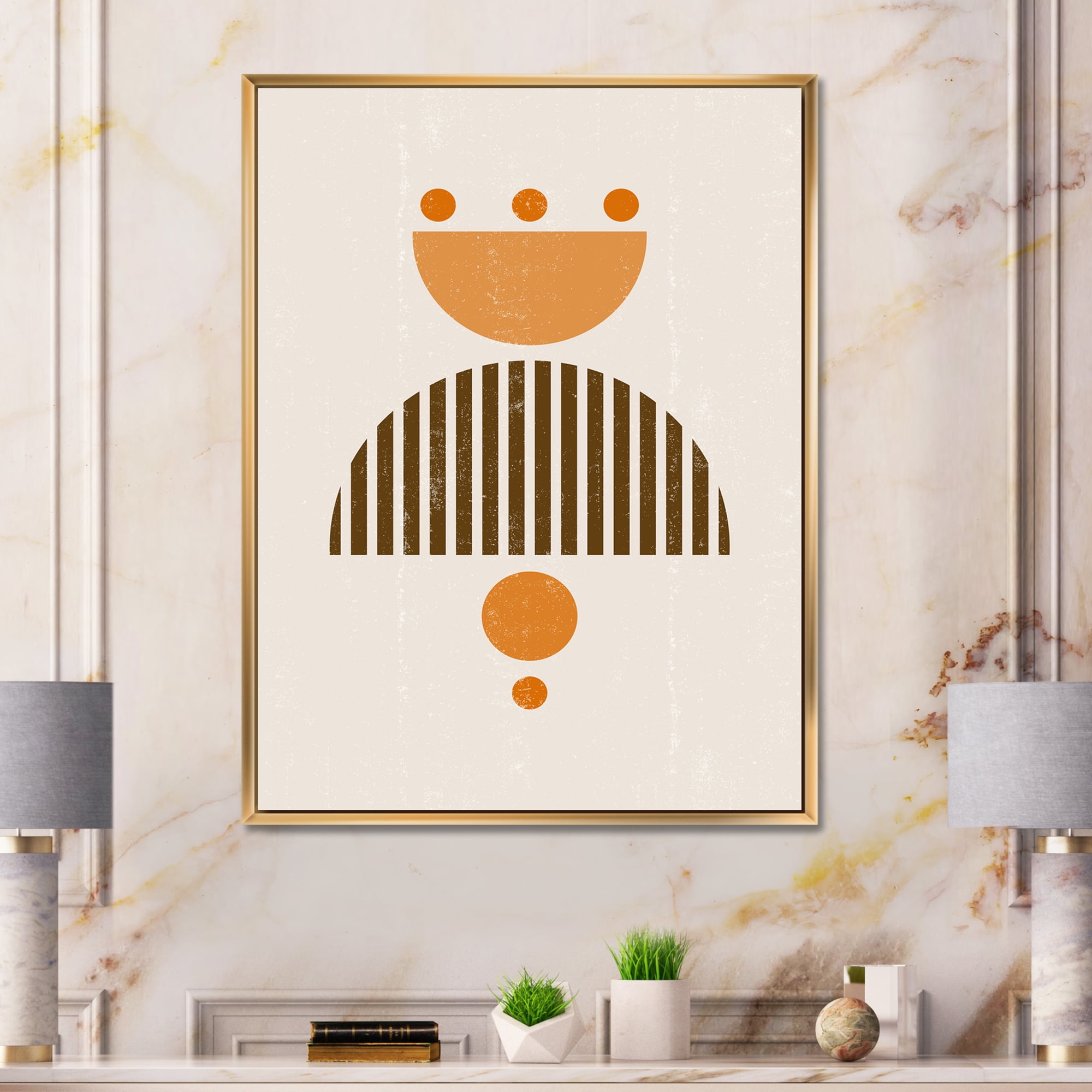 Designart 'Abstract Minimal Moon and Sun In Earth Tones II' Modern Framed Canvas Wall Art Print