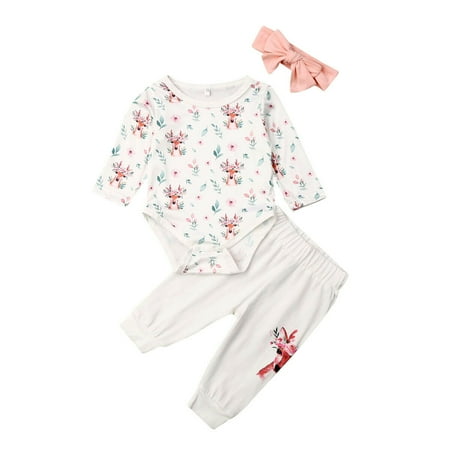 

US 2019 Christmas Infant Baby Kid Unisex Girl Xmas Romper Deer Top Pants Clothes