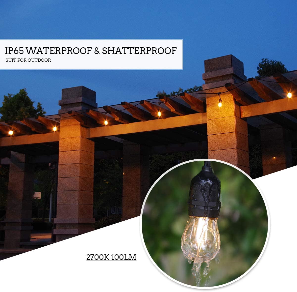 25-Pack S14 1W Outdoor String Lights Bulbs LED, Shatterproof & Waterproof, 2700K Soft White, 11W Equivalent, E26 Base Non-dimmable, Edison Vintage Style Replacement for Patio Garden