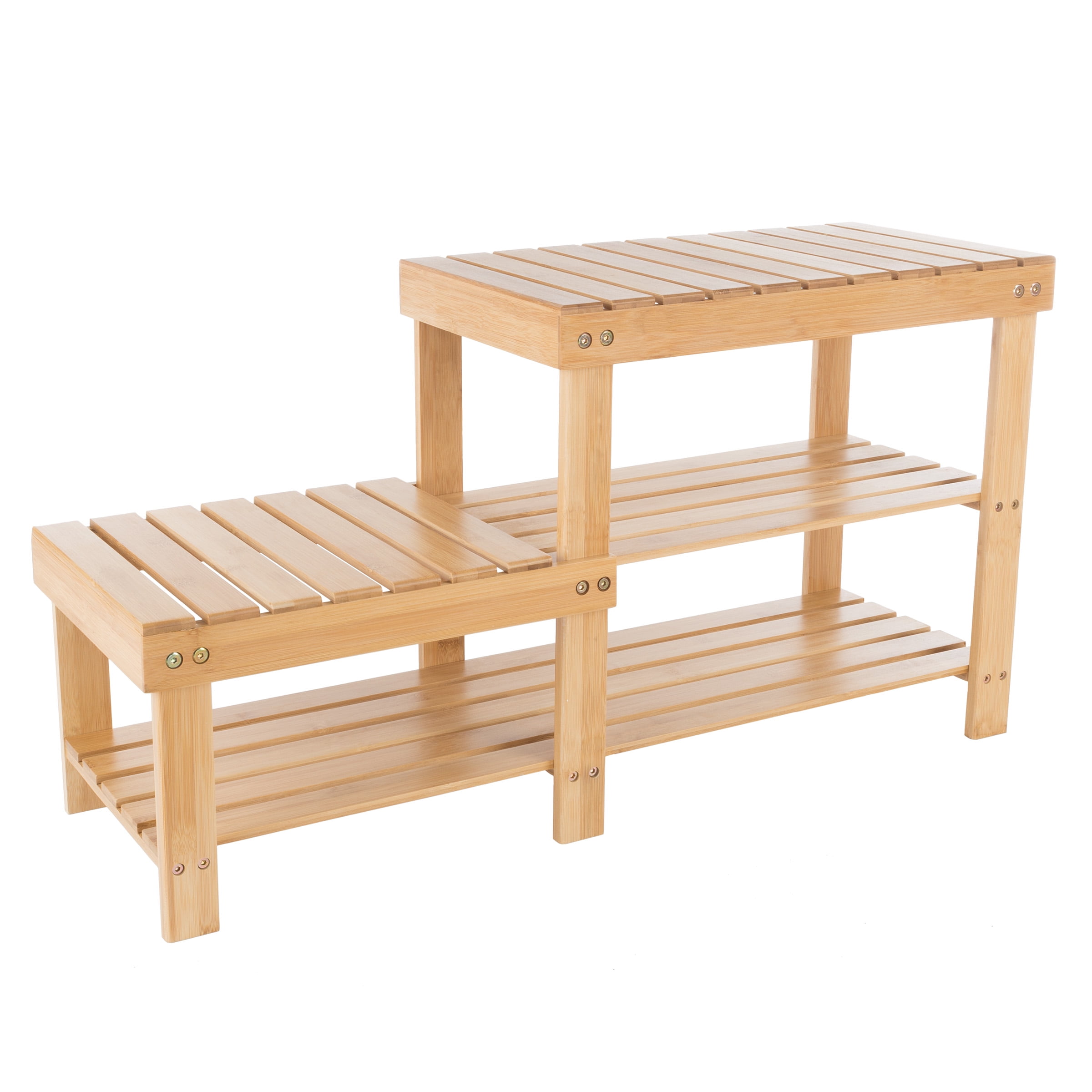 2-Tier Bamboo Shoe Storage Rack and Bench for entryway, hallway, living room, bedroom, or bathroom by Lavish Home