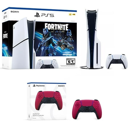 PlayStation 5 Slim Console Fortnite Cobalt Star Bundle + Extra PlayStation 5 DualSense Wireless Controller Cosmic Red - Includes PS5 Console & 2 DualSense Controllers