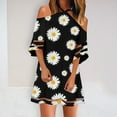 thumbnail image 2 of USSUMA Womens Dresses Vacation Women Cold Shoulder Shirt Dress Mesh Pannel Short Sleeve Halter Neck Dresses Floral Print Summer Short Mini Shift Dress, 2 of 5