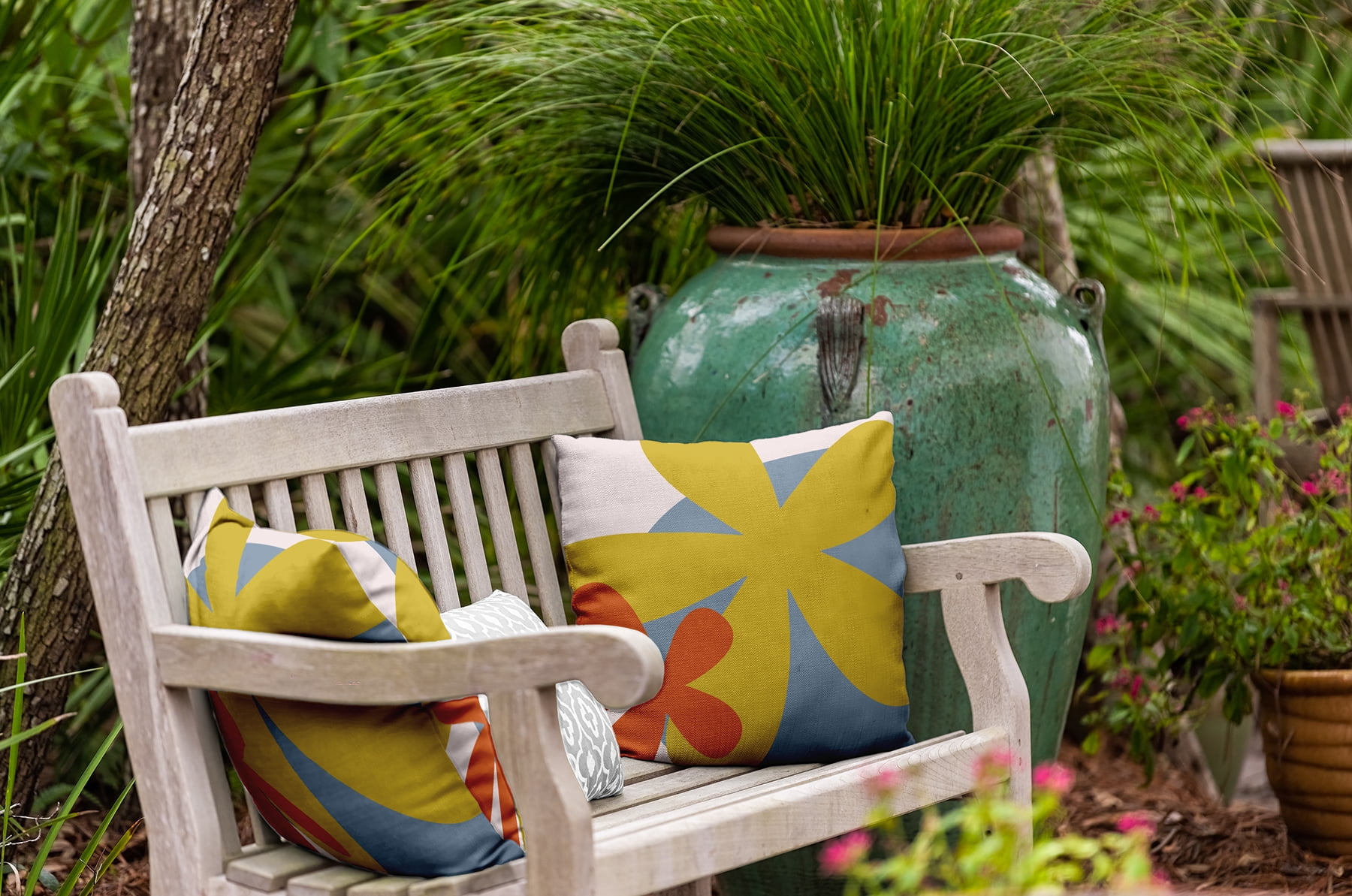 20" x 20" Simply Daisy Bold Flowers Indoor/Outdoor Pillow, Mustard Yellow Qty 1