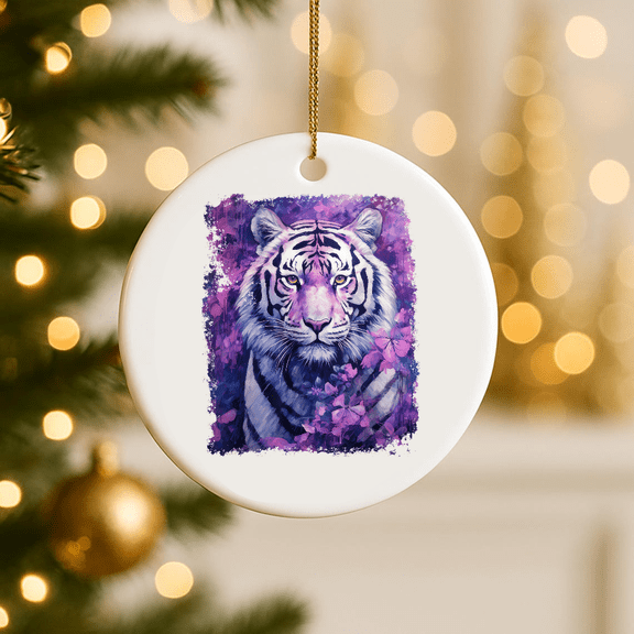 Pop Art Vintage Zoo Animal Tiger Purple 2D FLAT CIRCLE Ceramic Ornament