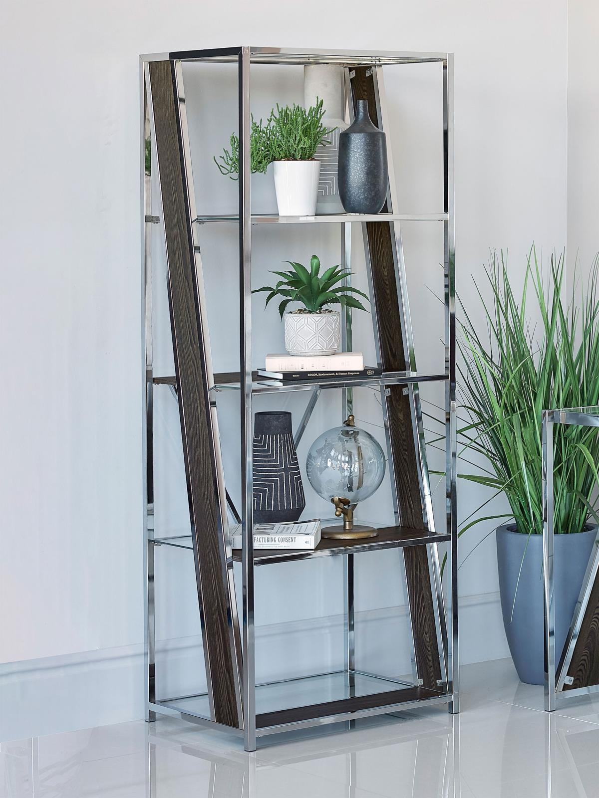 Alamosa 4tier Bookcase with Glass Shelf Chrome