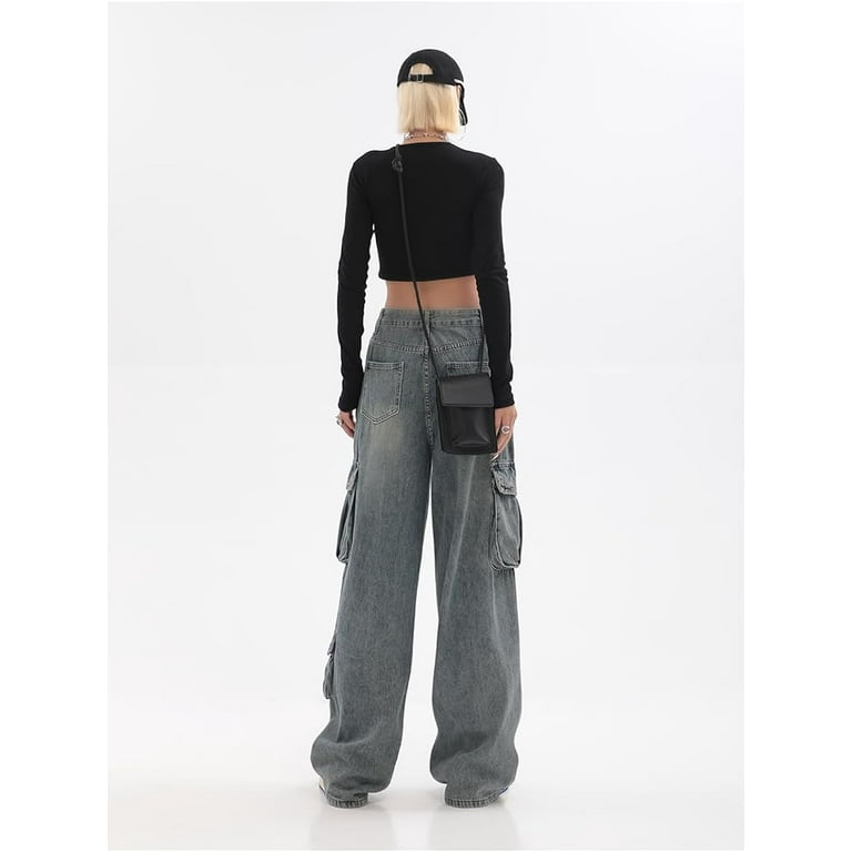パンツ pan denim baggy roll pants edit for lulu Kukuzhu Baggy Jeans Y2K Emo Denim Pant with Side Pocket