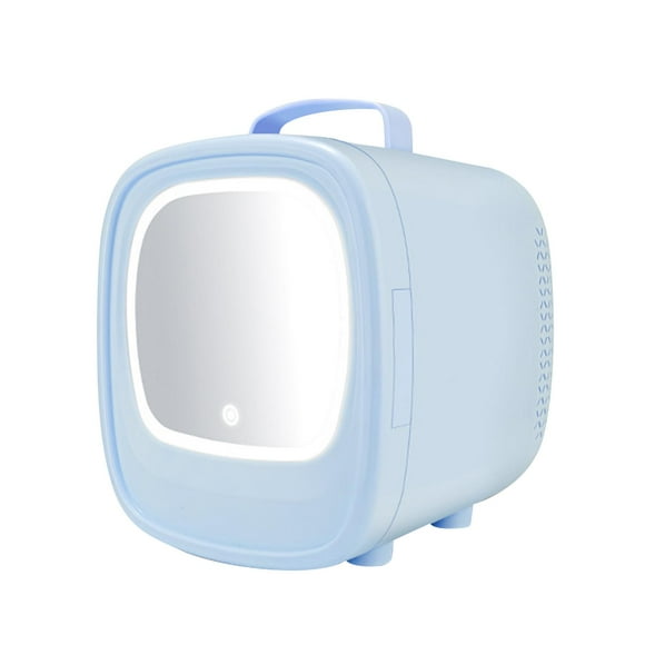 Mini refrigerador para el cuidado de la piel 6L con espejo de maquillaje LED, portátil, refrigerador de maquillaje Mini refrigerador para cosméticos Uso doméstico del coche azul