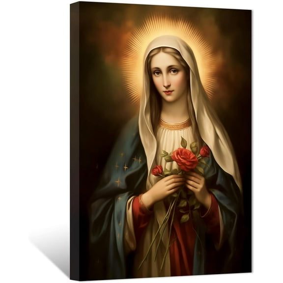 ZHONGYUTONG Virgin Mary Wall Decor Catholic Canvas Wall Art Spiritual Pictures Painting Prints for Office Church Prayer Room Framed (12.00" x 18.00")
