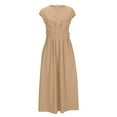 thumbnail image 3 of Uaswgudfs ​Summer Dresses for Women 2025 Sleeveless High Neck Sundress – Pleated Skirt & Side Detail | Casual to Formal Versatile Occasions Khaki XL, 3 of 5