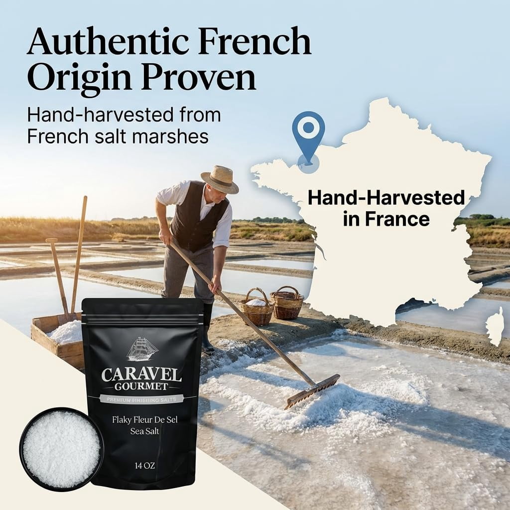 Caravel Gourmet Flaky French Fleur de Sel Sea Salt, Non-GMO, Finishing Sea Salt Flakes, 14 oz Refill Pouch