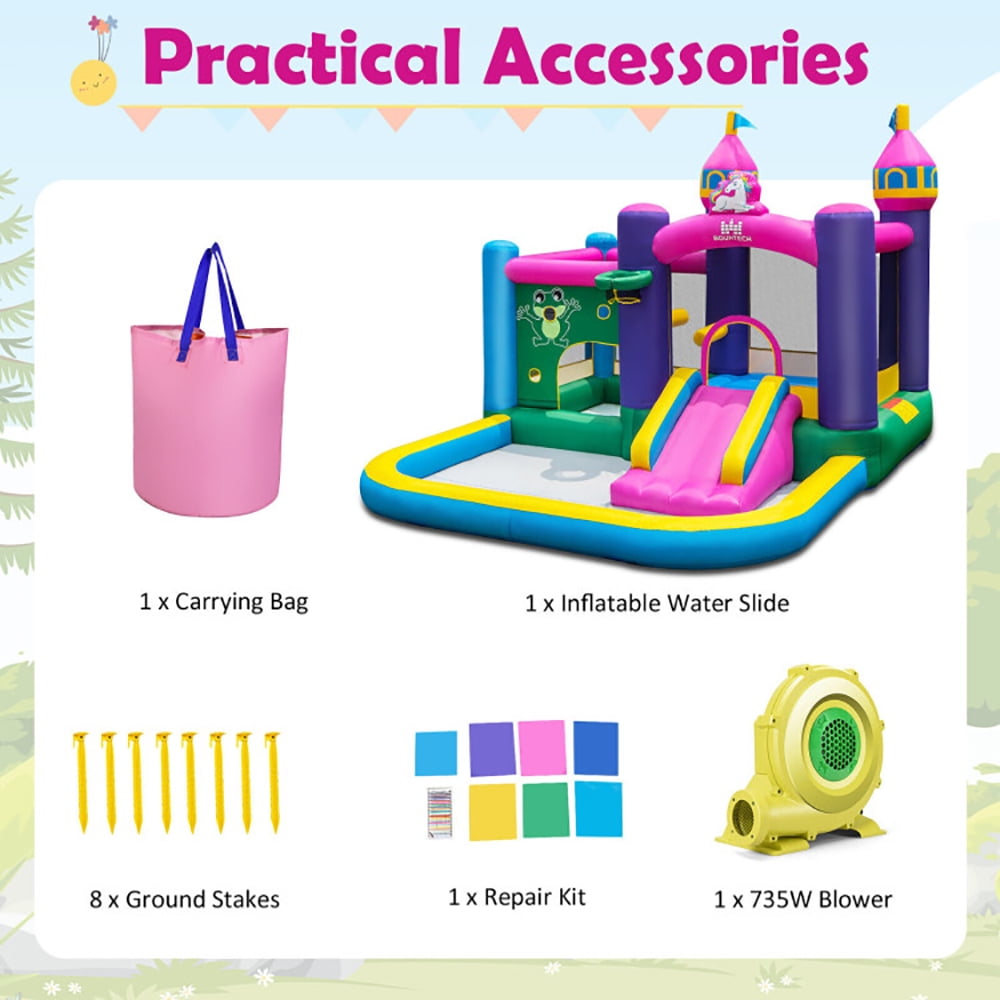 Aimee Lii 6-in-1 Kids Inflatable Unicorn-themed Bounce House with 735W Blower, Kids Bounce House for 3-10