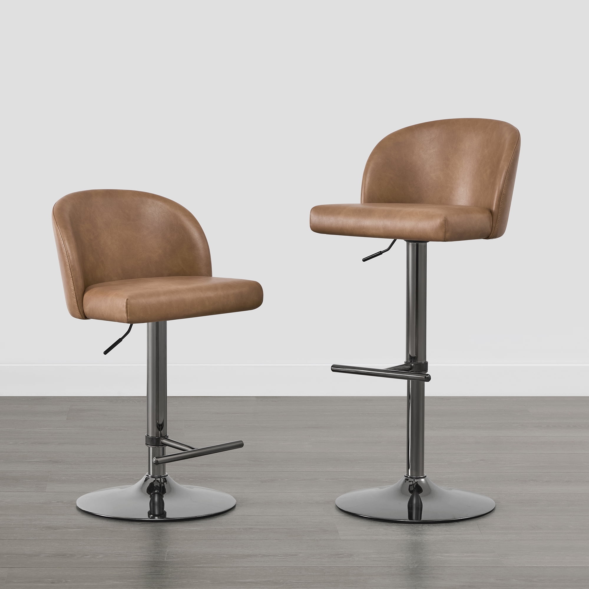 Spruce & Spring Modern Adjustable Swivel Bar Stool with Air-Lift Set of 2, Cognac with Sleek Black Frame