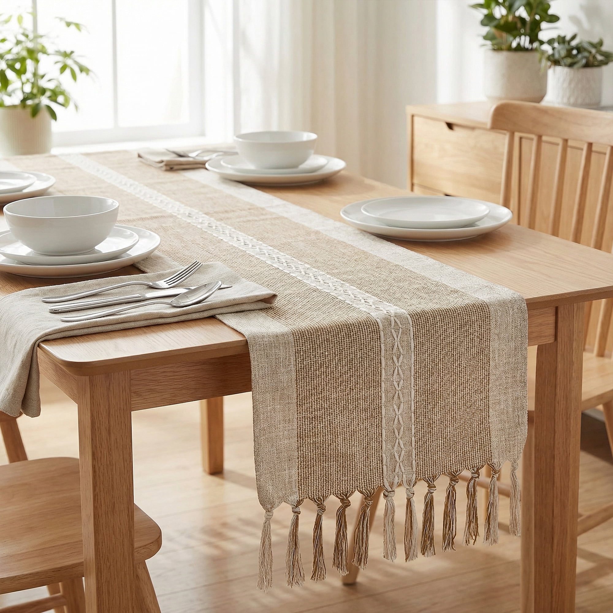 Unique Bargains Home Decorations Tassel Polyester Kitchen Runner Coffee 13x72in
