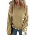 thumbnail image 2 of Suéteres para Mujer, Cuello Redondo Liso, Corte Holgado, Larga, Punto en Contraste, Jersey, Tops Caqui S, 2 of 9